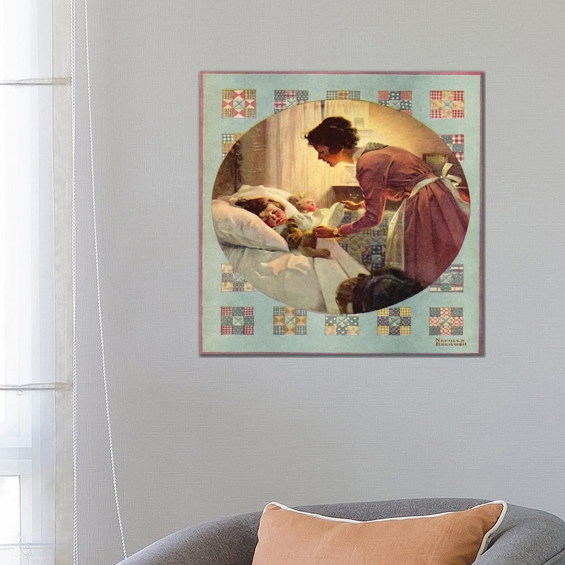 iCanvas "Mother Tucking Children into Bed" by Norman Rockwell Canvas Print - 26x26x1.5