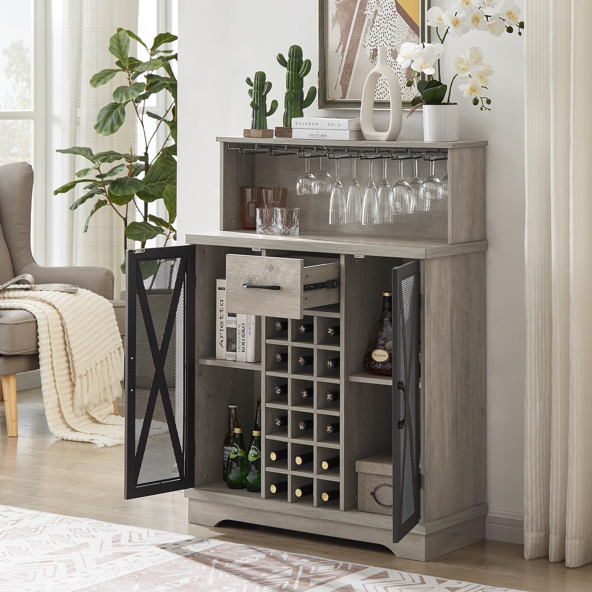 Vintage Industrial Design Wine Cabinet with 1 Drawer