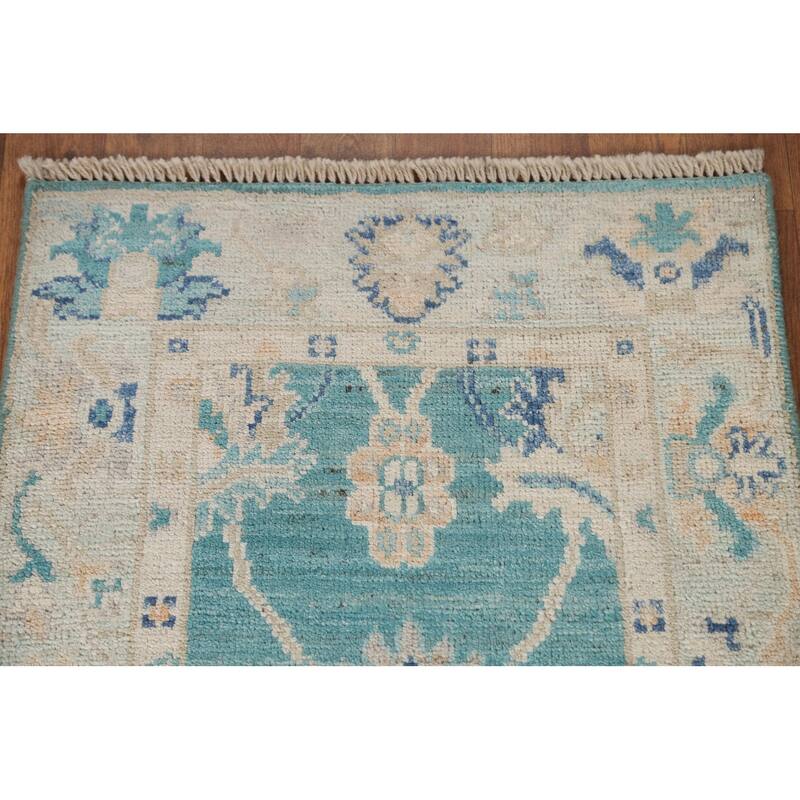 Hand Knotted Oriental 100% Wool Carpet Transitional Floral Green Oushak Area Rug - 3' 2'' X 2' 0''