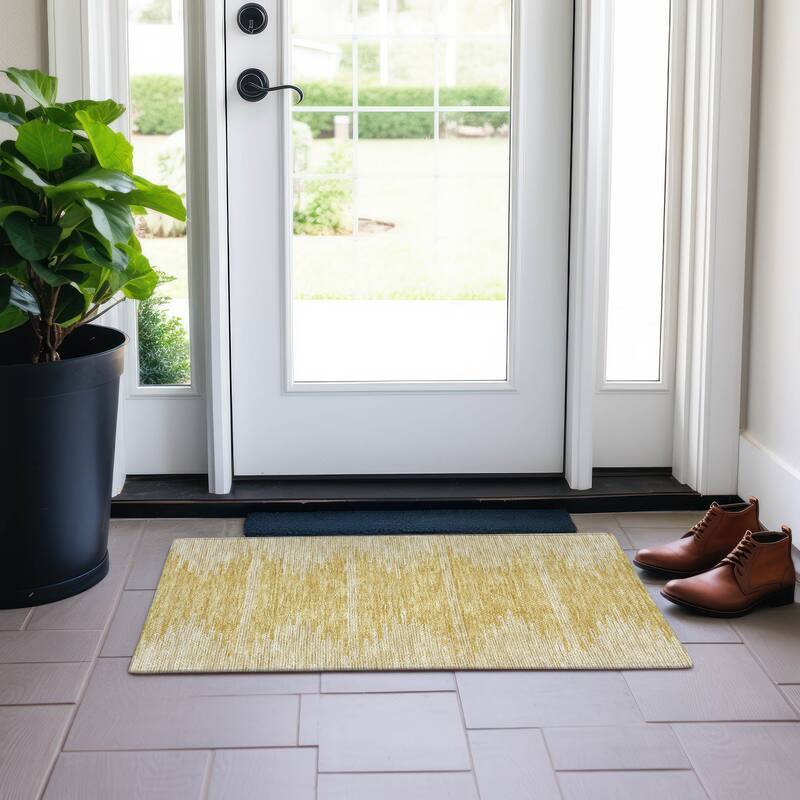 Machine Washable Indoor/ Outdoor Boho Moroccan Rug - Gold - 1'8" x 2'6"