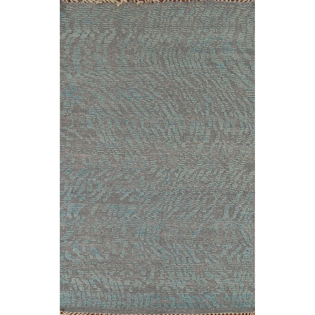 All-Over Abstract Moroccan Oriental Area Rug Hand-Knotted Wool Carpet - 4'10"x 7'10"