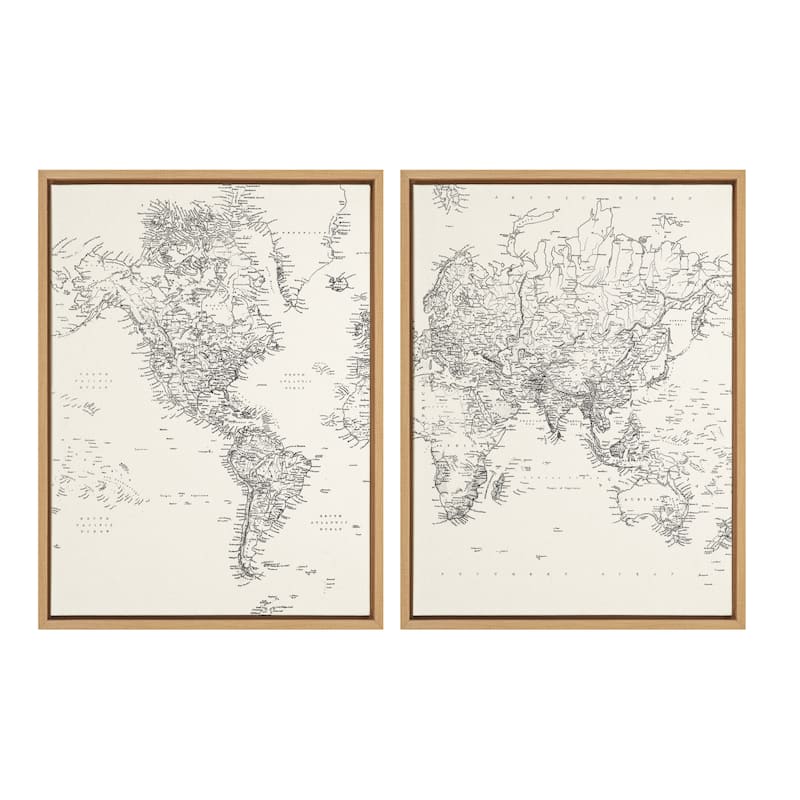 Kate and Laurel Sylvie Map Canvas by The Creative Bunch Studio - 2 Piece 18x24 - Plastic - Natural