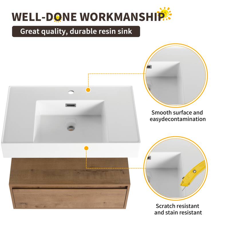 Beingnext 30"/60" Wall Mounted Bathroom Vanity with Sink, Floating Bathroom Vanity with Soft Close Drawer