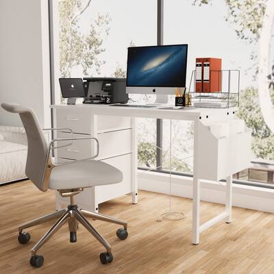 Computer Desk with 3 Drawers & Power Outlet, Home Office Desk with Side Pocket, Multifunctional Study Desk Gaming Desk
