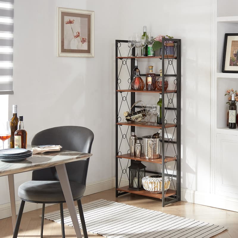VECELO Contemporary 5-Shelf Display Bookcase, Industrial 62" Tall Bookshelf Storage Organizer