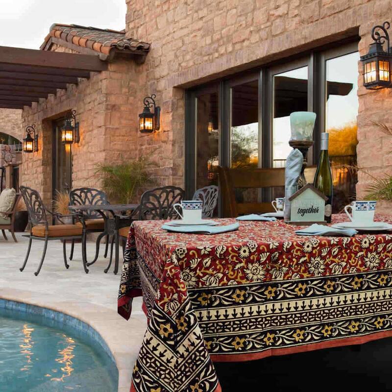 Marigold Bloom Floral Cotton Block Print Tablecloth - 60 x 90 in - Ruby Terracotta