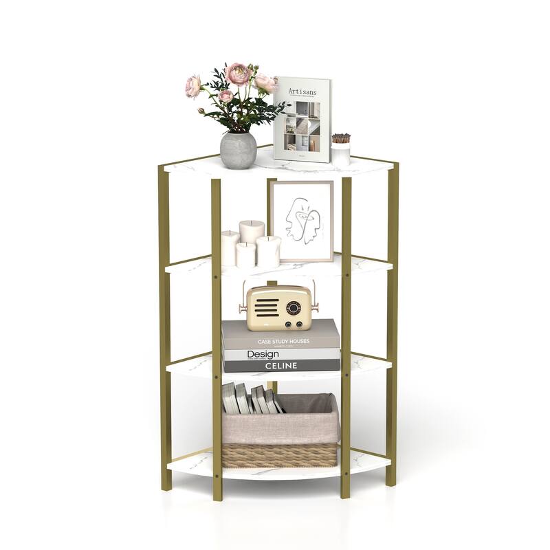 4-Tier Corner Open Shelf,Bookcase Freestanding Shelving Unit,Plant Stand Small Bookshelf for Living Room, Small Space