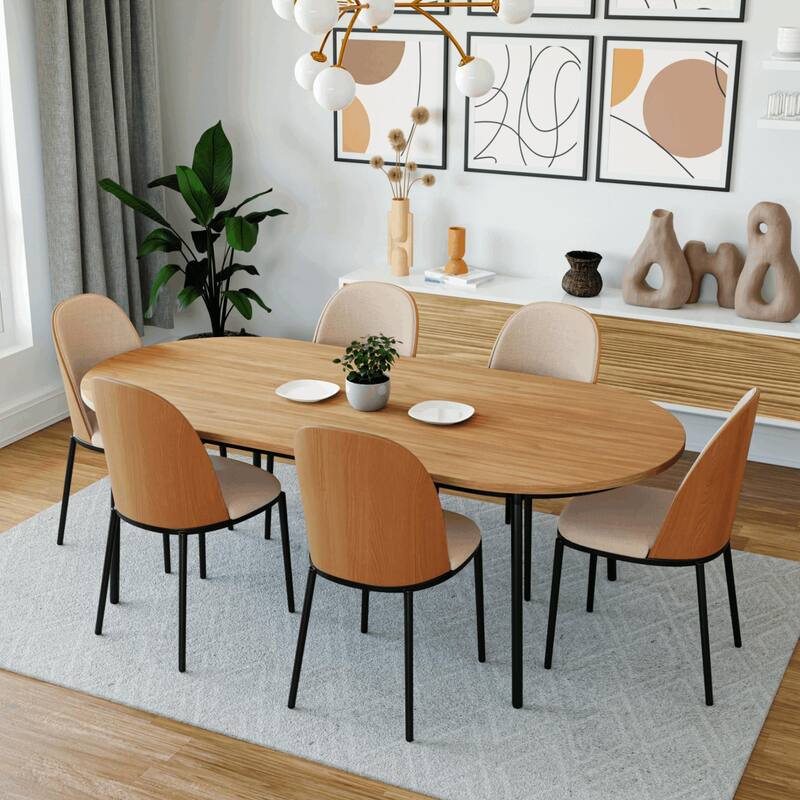Dining Chair with Upholstered Seat Side Chair with MDF Wood Frame in Steel Set of 4