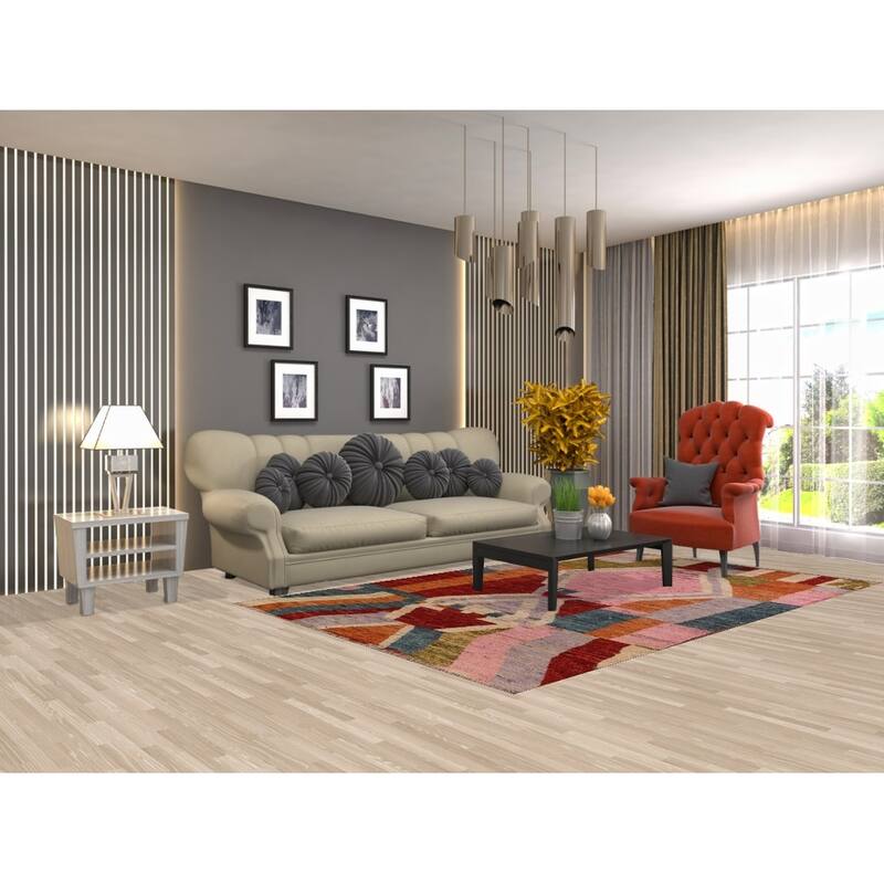 Hand Knotted Oriental 100% Wool Carpet Modern Geometric Multi-Colored Moroccan Area Rug - 8' 7'' X 5' 6''