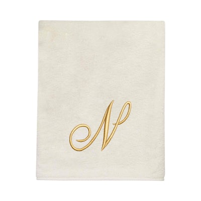 Avanti Linens Ivory/Gold Script Monogram Bath Towel Letter N - Bath Towel