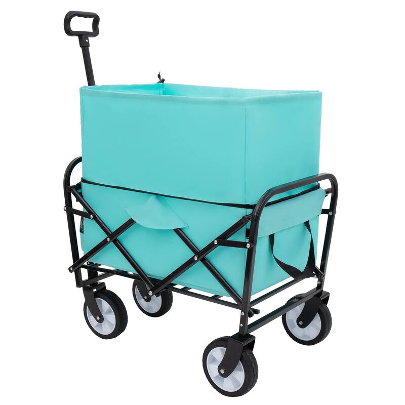Collapsible Utility Wagon with Strapping System - 225lb Capacity & Extension Feature, Blue