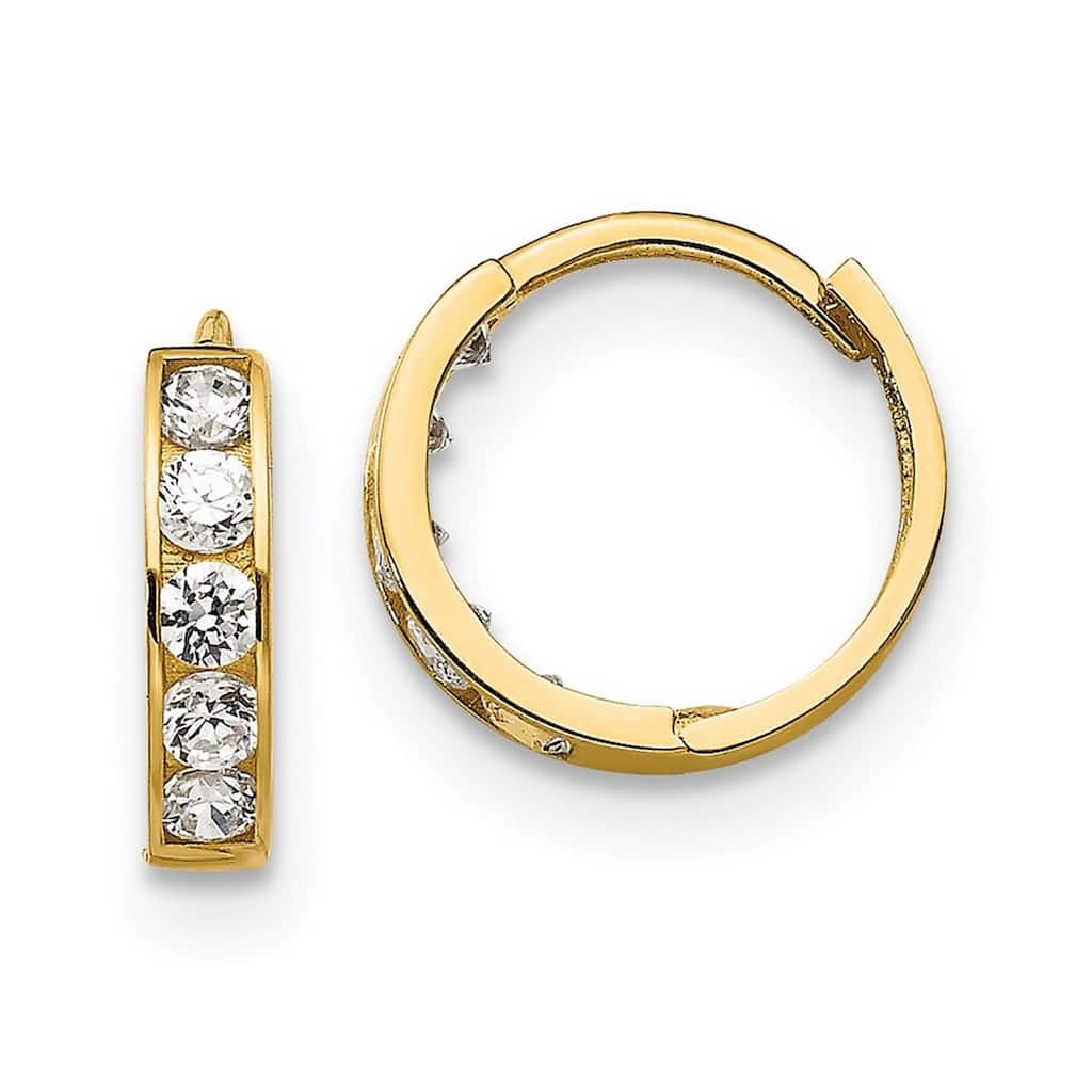 Curata 14k Yellow Gold Cubic Zirconia for boys or girls Hinged Hoop Earrings