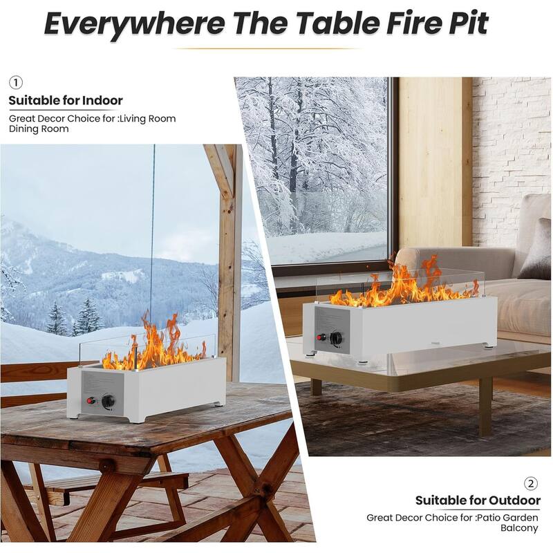 EROMMY 28" Propane Fire Pit Tabletop - 40,000 BTU Stainless Steel, Windshield & Crystal Stones, Indoor/Outdoor Use