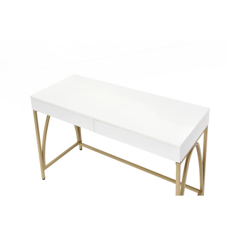 Lightmane White High Gloss & Gold Finish Vanity Desk