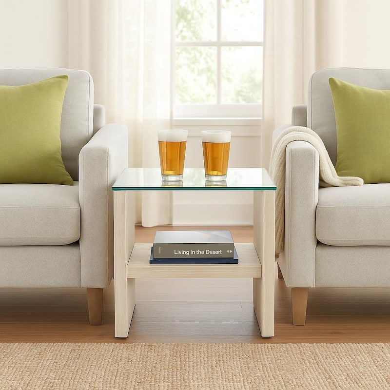 Meridian End Table with glass top marble base modern living rooms