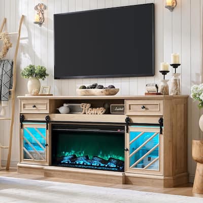 Farmhouse Fireplace TV Stand for 85 Inch TV, Entertainment Center