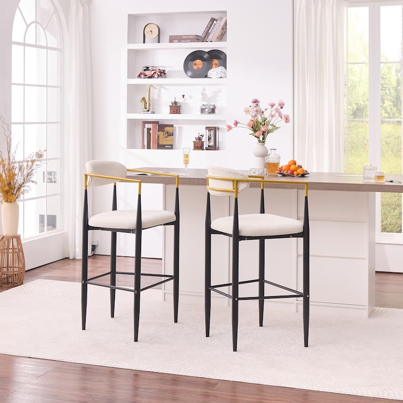 Modern Upholstered Bar Stool with Gold-Accented Armrests - 23" Seat Height,Ergonomic Design for Kitchen Island,2PCS/CTN