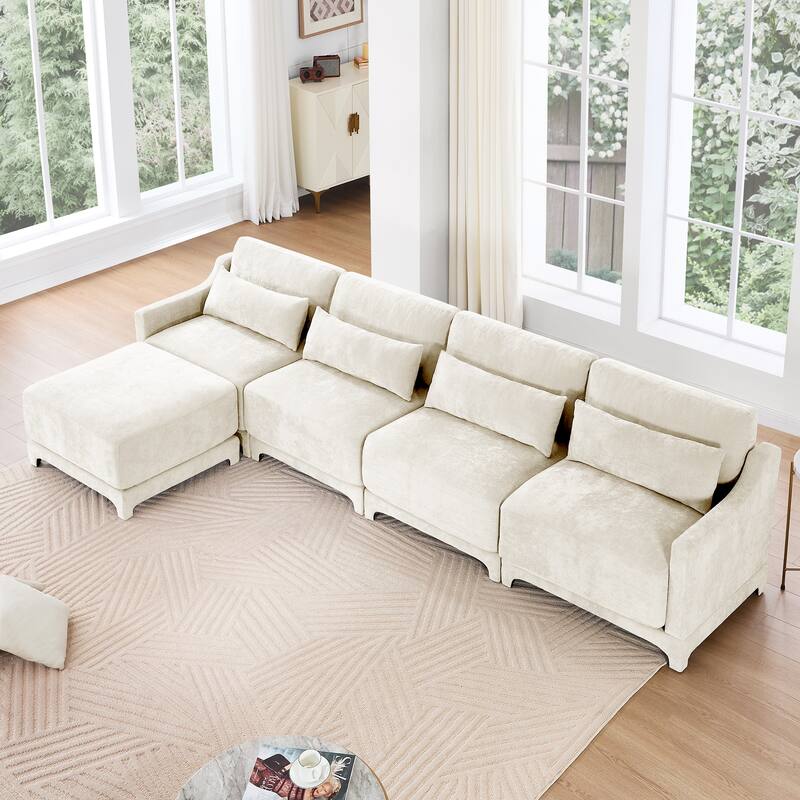 Chenille Upholstered Sofa with Lumbar Pillows