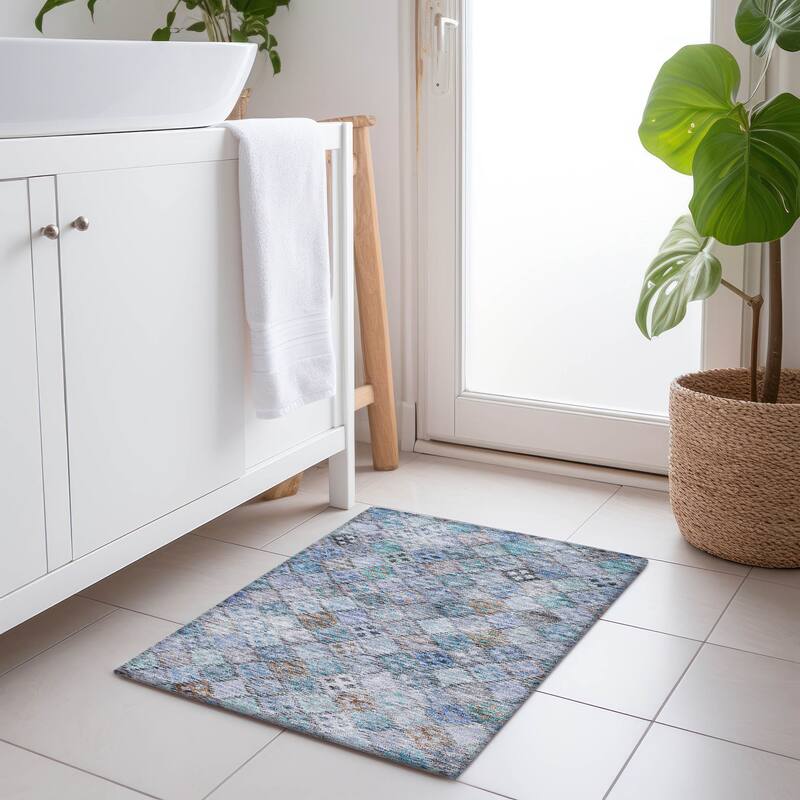 Machine Washable Indoor/ Outdoor Boho Modern Chantille Rug - Blue - 1'8" x 2'6"