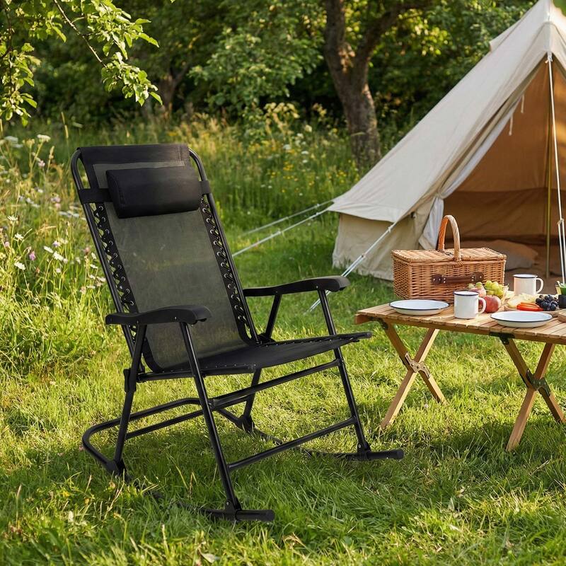 Patio Set of 2 Folding Leisure Rocking Chair Set, Durable Weather-Resistant Construction