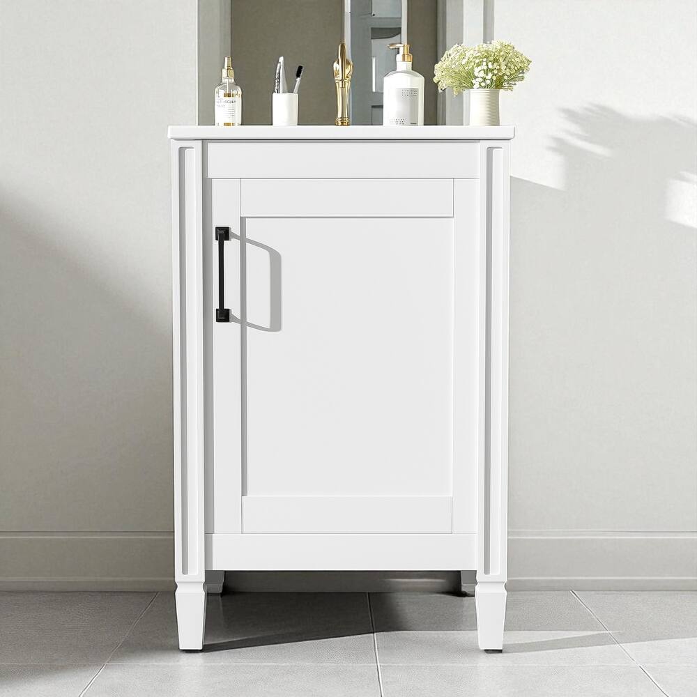 20" Bathroom Vanity with Ceramic Sink, Soft-Close Door, Adjustable U-Shaped Shelf, and Door-Mounted Storage Rack