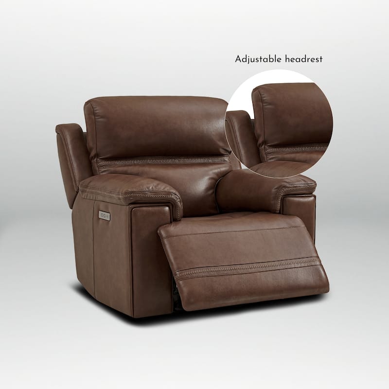 Genuine Leather Power Recliner with Zero Gravity Dual Power Adjustable Headrest & Footrest USB Type-C Charging Ports