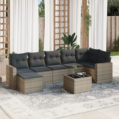 vidaXL Garden Sofa Set Grey PE rattan, powder-coated steel, tempered glass - 21.7 x 21.7 x 14.6