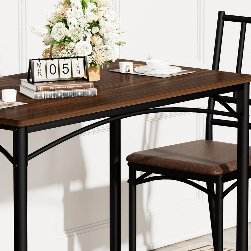 5-Piece Dining Set, 43.3" Rectangle Wood Table with 4 Steel Chairs