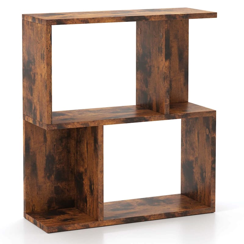 3-Tier Bookshelf Freestanding Display Shelf Geometric Bookcase - Brown