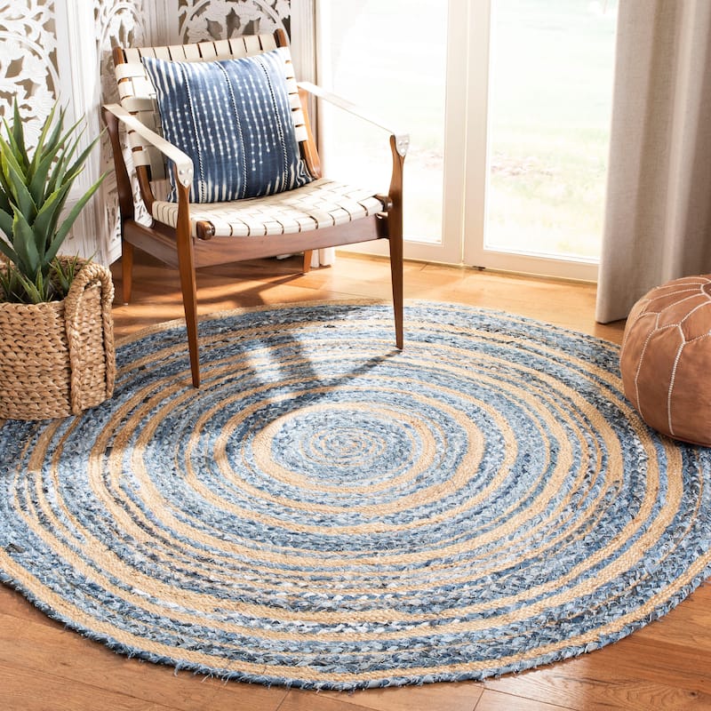 SAFAVIEH Handmade Cape Cod Doug Coastal Jute Rug - 4' Round - Blue/Natural