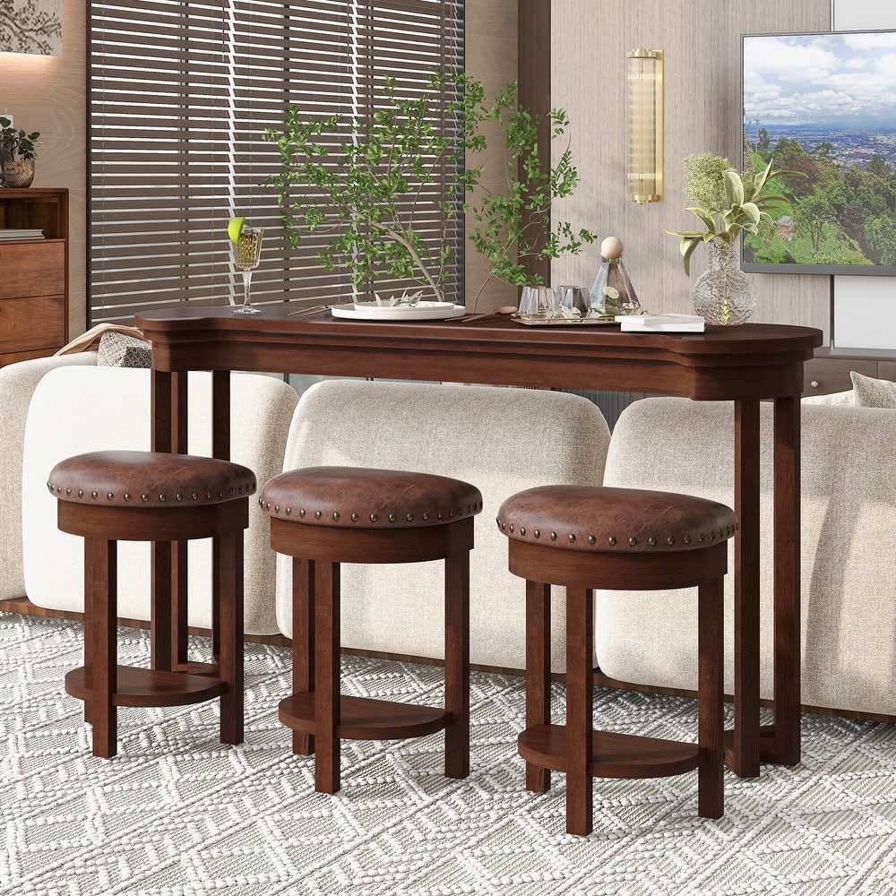 Modern 4-Piece Bar Dining Set with 3 PU Upholstered Bar Stools, Wood Counter Height Dining Table Set for Dining Room