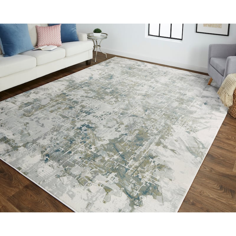 Halton Contemporary Marble Accent Rug, Silver Gray/Green