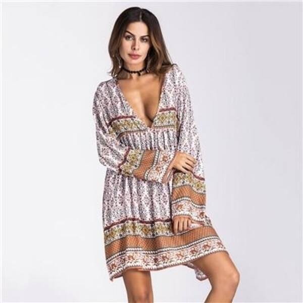Shop Jessie Vinson Women Plus Size Ethnic Style V Neck Long Sleeve