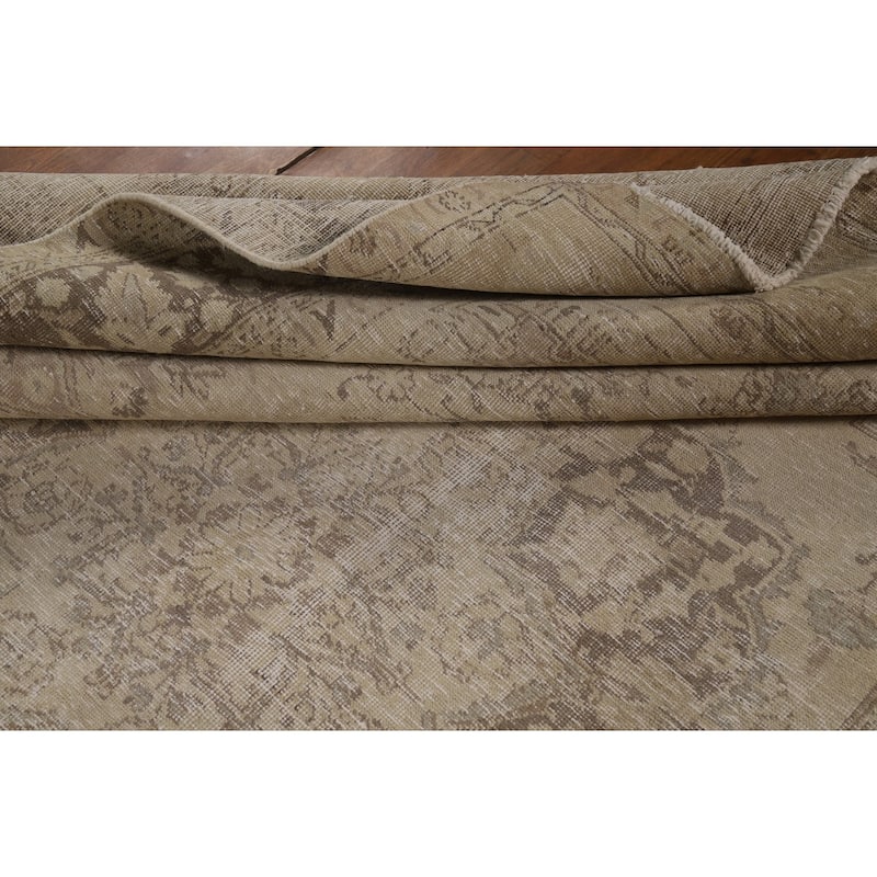 Tabriz Persian Vintage Rug Hand-Knotted Traditional Beige Wool Carpet - 9'9"x 12'6"