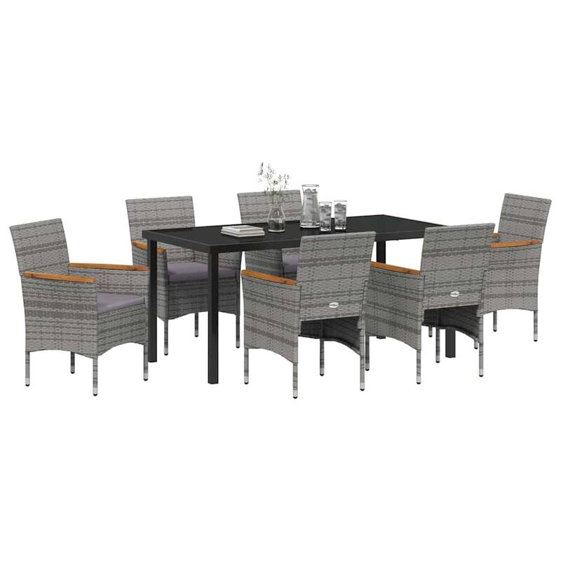 vidaXL Garden Dining Set with Cushion Black Poly Rattan