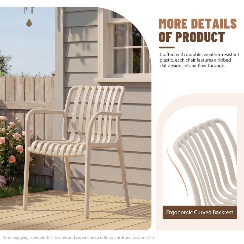 Outdoor Stackable Plastic Chairs Dining Chair Set 4-Piece Lightweight Armchair