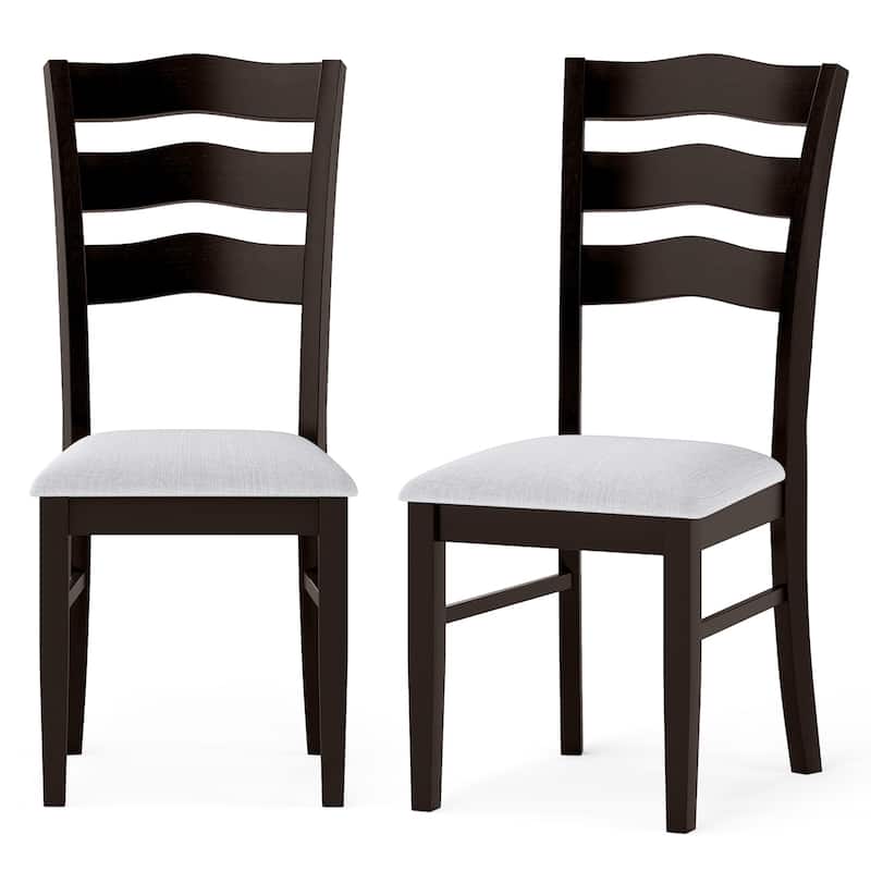 Gymax Dining Chairs Set of 2 Fabric Rubber Wood Legs Padded Seat Wavy - Grey, Dark Brown - Set of 2