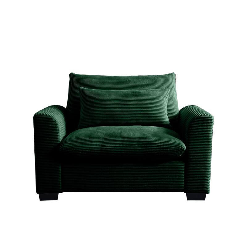 Corduroy Single Sofa Chair, Oversized Deep Seat Accent Couch Chair, Single Chair with Waist Pillow for Living Room, Bedroom