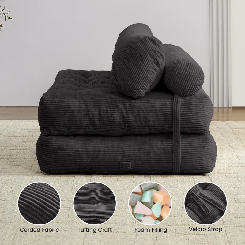 Mixoy W32''/W50'' Corded Velvet Fabric Folding Floor Lazy Futon Sofa Bed