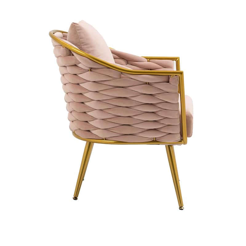 Modern Accent Chair, Woven Dining Chair for Living Room Bedroom (Pink)