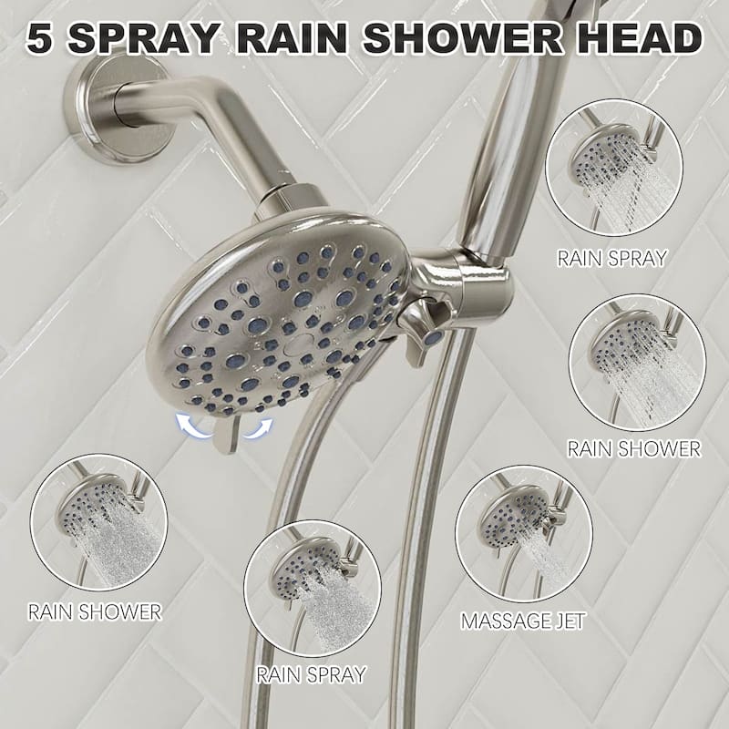 Single Handle 6-Spray Round Shower Faucet 1.8 GPM with Adjustable Flow Rate (Valve Included) - 4.7 in.