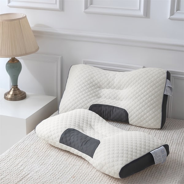 slide 2 of 12, Set of 2 Neck Pillow, Standard Bed Pillow, Adaptive Pillows for Neck Pain Relief，Medium Firm Pillows for Side,Back - Beige