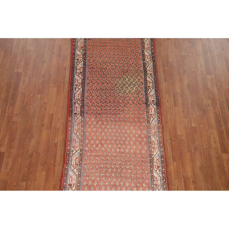Hand Knotted Oriental 100% Wool Carpet Traditional All-Over Red Botemir Runner Rug - 10' 2'' X 3' 5''