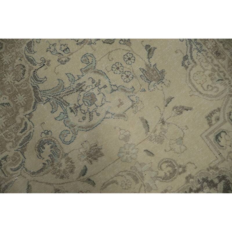 Hand Knotted Oriental 100% Wool Carpet Traditional Floral Beige & Ivories Tabriz Area Rug - 12' 6'' X 9' 4''