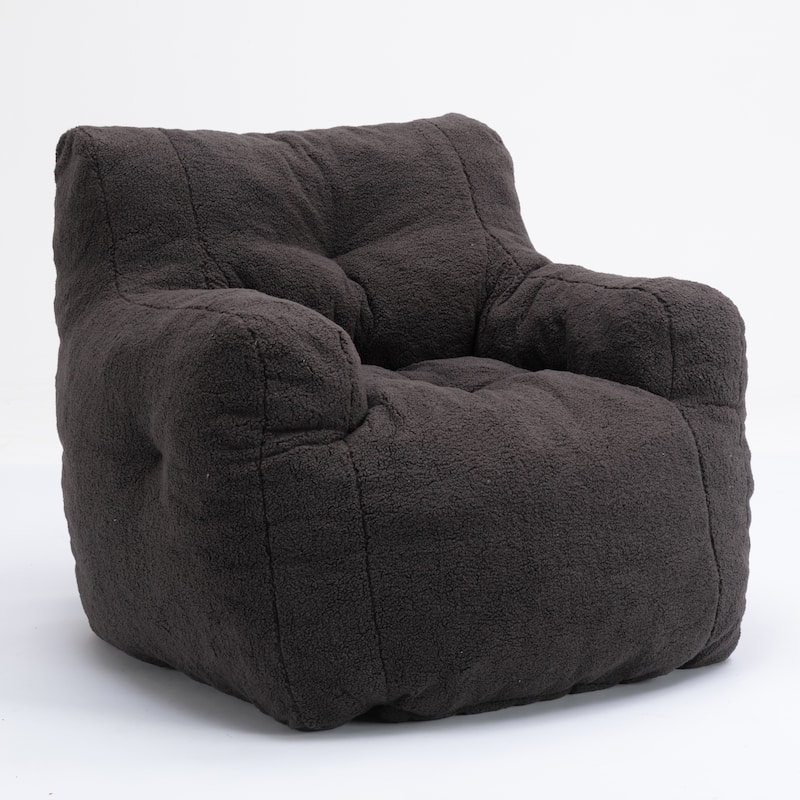 Tufted Deep Seat Bean Bag Chair, High-Density Foam Filler Lazy Floor Sofa, Single Sofa Chair with Curved Armrests