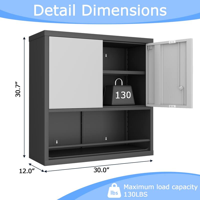 2 Doors Metal Storage Cabinet Kitchen Pantry Cabinet With Adjustable Shelves Tall Steel Cabinet Locker