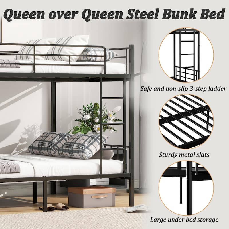 Various Sizes Metal Bunk Beds Frame with Ladder and High Guardrail, Heavy Duty Metal Bunk Beds🛍️🛒