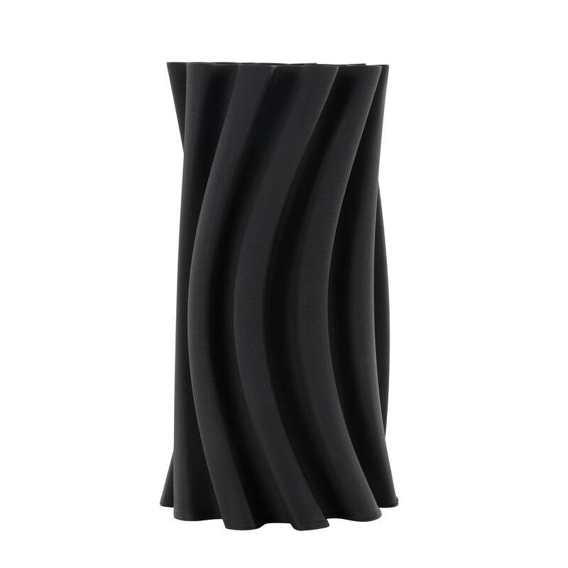 Black Ceramic Curvy Ribbed Abstract Vase with Floral Shaped Rim
