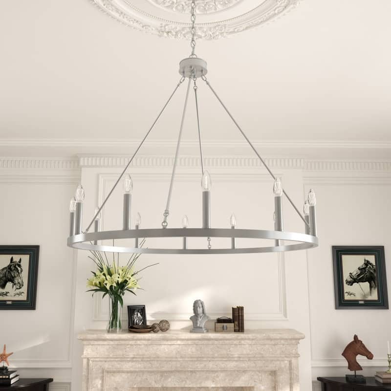 Acroma 12-light Modern Farmhouse Candle-Style Ceiling Lighting for Dining Room - Nickel Dust