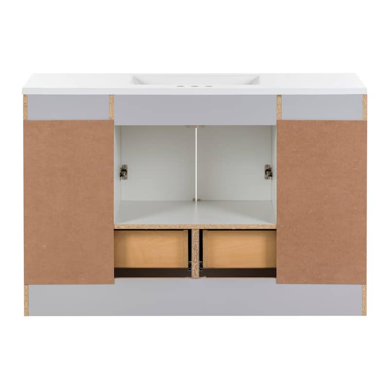 Spring Mill Cabinets Emlyn 48.5" Bathroom Vanity With Shelves, Drawers, and White Sink Top